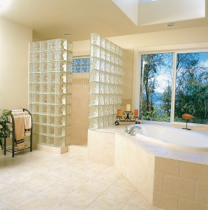 Walk in glass block bath